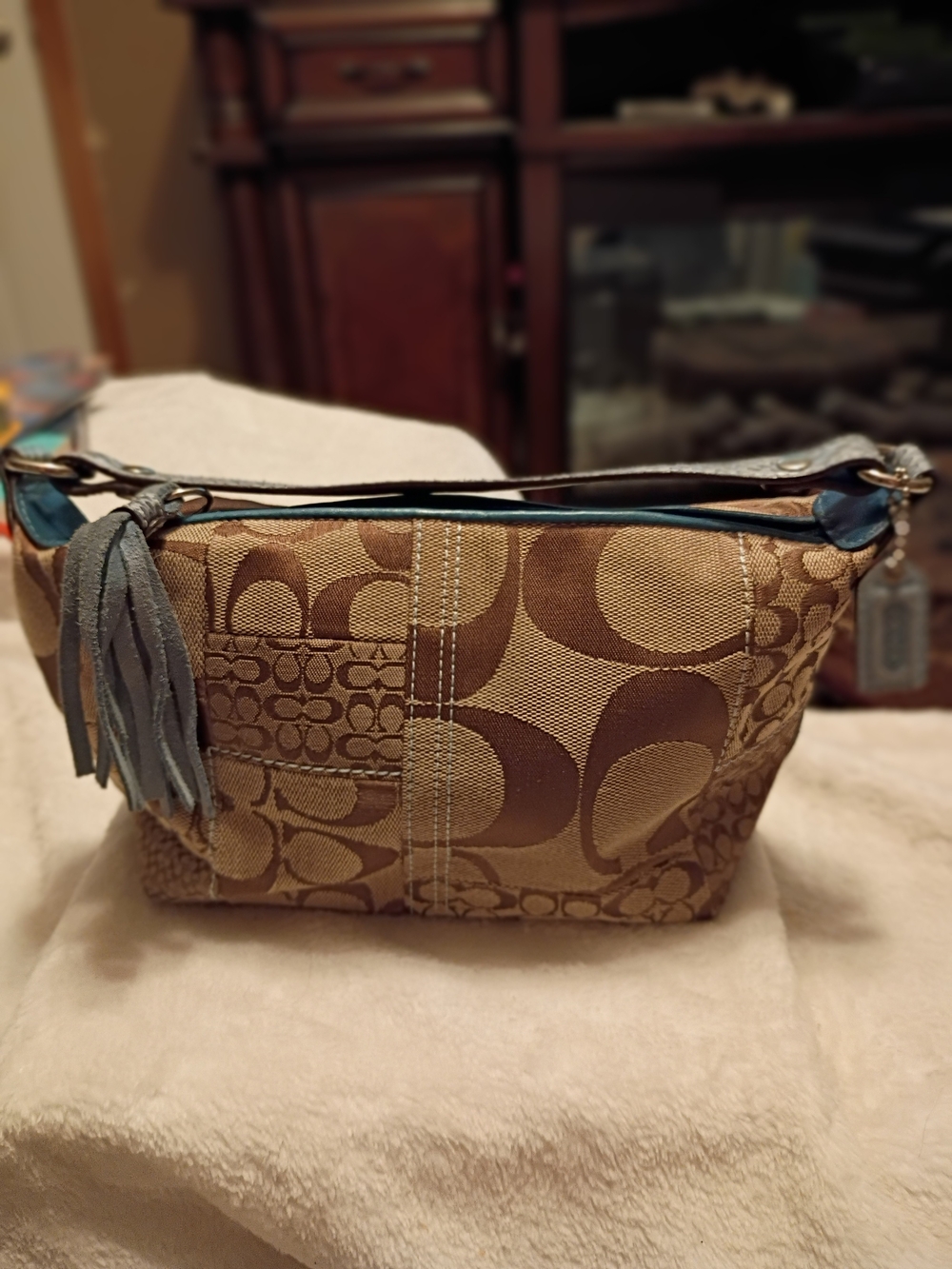Vintage Y2K Coach Signature Jacquard Shoulder Bag in Tan/Brown